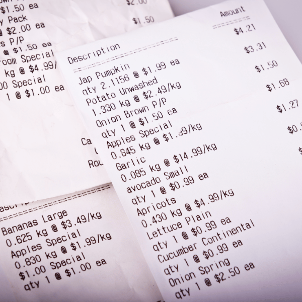 grocery receipt with highlighted math-related calculations